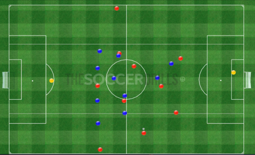 Field with 3 zones: ball circulation + scoring